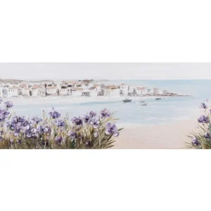 Beställ nu Oljemålning 50x150cm Strand Lila blommor - Inredning