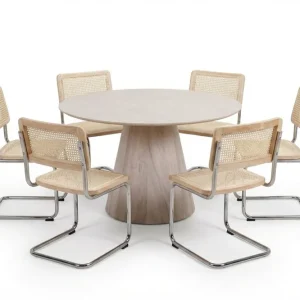 Bark Siena Matgrupp runt 130 cm Vitlaserad med 6 Build Matstolar Vitlaserad/Natur/krom - Möbler Kundfavorit