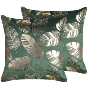 Trygg betalning Prydnadskuddar Sunflower set om 2 Grön/guld Grön/guld - Textil & mattor