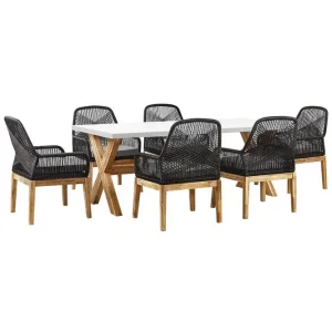 Erbjudandepris Trädgårdsmöbelset Olbia 6-sits Krämvit/svart/ljust trä Krämvit/svart/ljust trä - Utemöbler