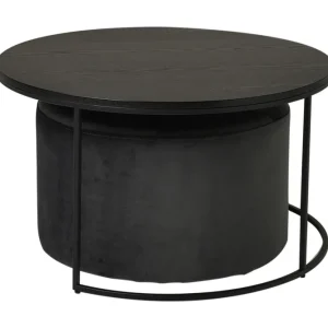 Begränsat erbjudande Pedona Soffbord 80 cm Runt med Puff Svart - Möbler