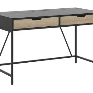 Fri frakt Cebolleros Skrivbord 120 cm med Förvaring 2 Lådor Svart/Ljust Trä - Möbler