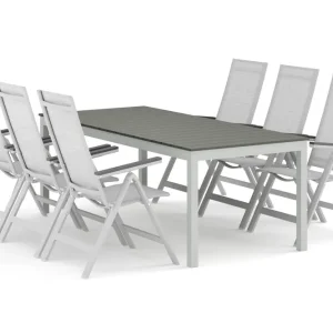 Snabb frakt Tunis utomhus matgrupp förlängningsbart 205/305x90 cm med 6 Monaco Light positionsstolar - Utemöbler