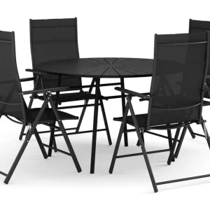 Tunis utomhus rund matgrupp 120 cm med 4 positionsstolar - Utemöbler Billigare