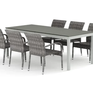 Tunis utomhus matgrupp förlängningsbart 205/305x90 cm med 6 Thor Light utefåtöljer - Utemöbler Snabb frakt
