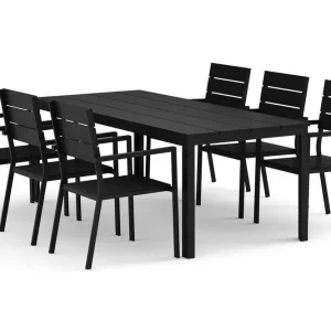 Tunis utomhus matgrupp 205x90 cm med 6 Tunis stapelstolar - Utemöbler Beställ nu