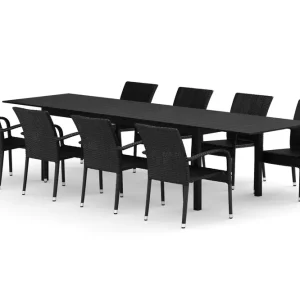 Tunis utomhus matgrupp förlängningsbart 205/305x90 cm med 8 Thor Light utefåtöljer - Utemöbler Reapris