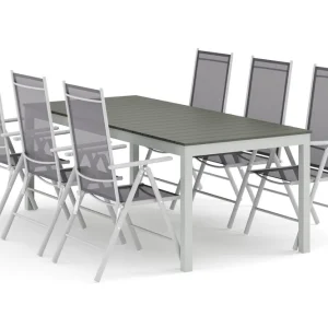 Tunis utomhus matgrupp förlängningsbart 205/305x90 cm med 6 Maggie positionsstolar - Utemöbler Endast denna vecka