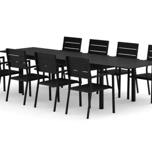 Trygg betalning Tunis utomhus matgrupp förlängningsbart 205/305x90 cm med 8 Tunis stapelstolar - Utemöbler