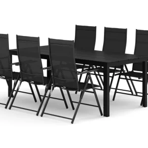 Tunis utomhus matgrupp 205x90 cm med 6 positionsstolar - Utemöbler Begränsat erbjudande