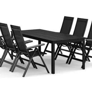 Billigare Tunis utomhus matgrupp 205x90 cm med 6 Monaco Light positionsstolar - Utemöbler