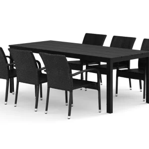 Snabb frakt Tunis utomhus matgrupp 205x90 cm med 6 Thor Light utefåtöljer - Utemöbler