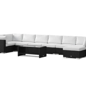 Bahamas U-formad utomhus loungegrupp 8-sits med vändbar divan och bord med hylla - Utemöbler Premium