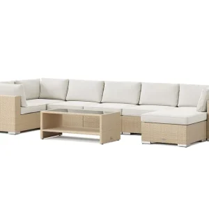 Bahamas U-formad utomhus loungegrupp 7-sits med vändbar divan och bord med hylla - Utemöbler Populärt val