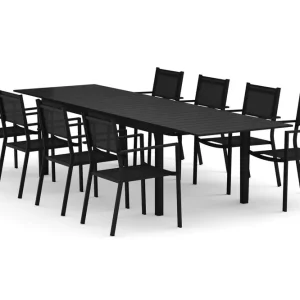 Tunis utomhus matgrupp förlängningsbart 205/305x90 cm med 8 Tunis stapelstolar - Utemöbler Reapris