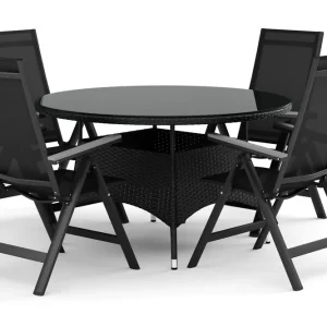 Thor utomhus rund matgrupp 140 cm med 4 Monaco Light positionsstolar - Utemöbler Rea