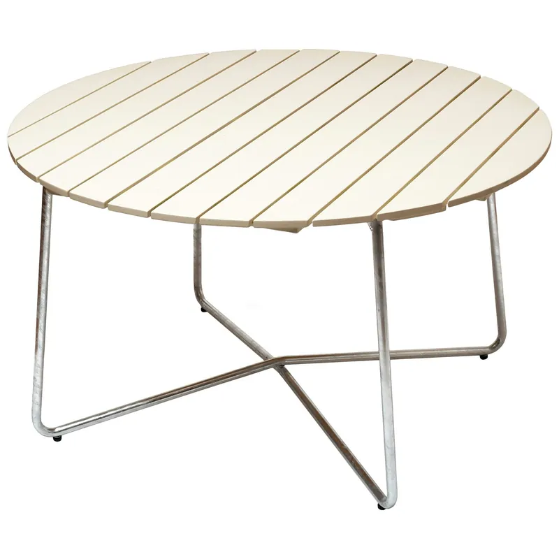 9A Bord Ø120 cm, Vitlackad Ek / Varmförzinkat Stål Snabb frakt