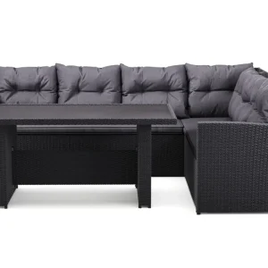 Billigare Comfort Garden James 5-sits Högervänd Loungegrupp Utomhus – Soffgrupp med grå dynor och bord i konstrotting Mörkgrå/Svart - Utemöbler & utemiljö