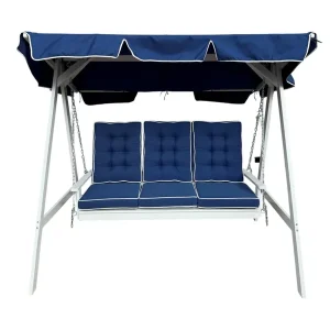 KWA Landet Hammock Gungsoffa med tak i akacia trä inklusive dynor 195x125x159 Blå / Vit - Utemöbler & utemiljö Fynd
