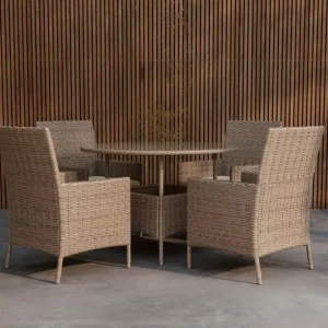 Venture Home Matgrupp Lefkas 110 cm med 4 Fåtöljer Utomhus Brun - Utemöbler & utemiljö Rabatter