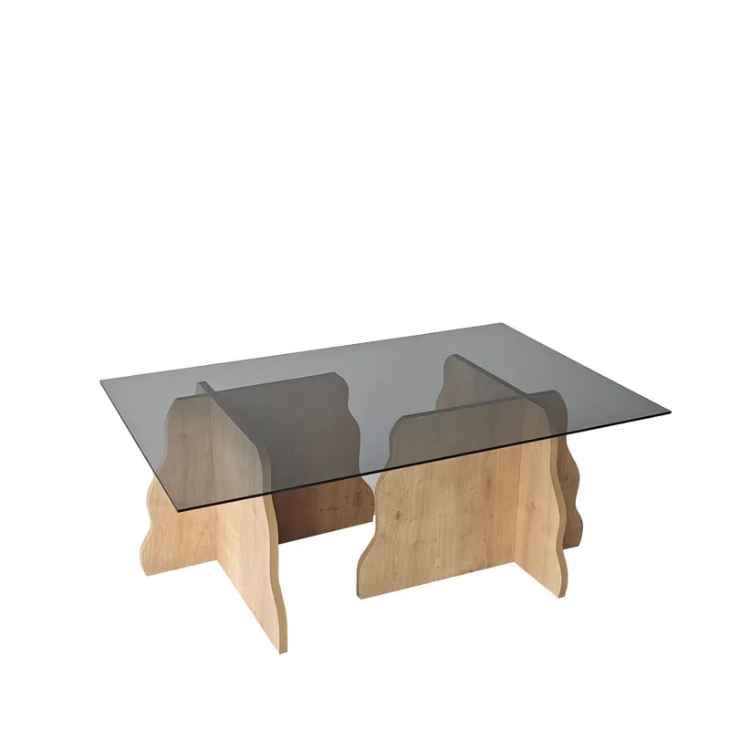 Zevric Soffbord 65x105 cm Rektangulär Glas Safir Ek Och Rökt - Möbler Fynd