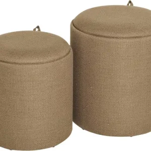 Velmira Puff 2 delar 39 cm Rund Mörkbeige - Möbler Erbjudande