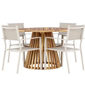 Kampanjpris Venture Home Lumpur Matgrupp Utomhus Rund 120 cm + 4 st Copacabana Matstolar Beige - Utemöbler & utemiljö