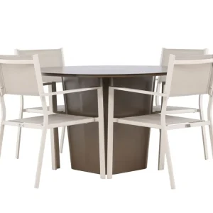 I lager Venture Home Santa Fe Matgrupp Utomhus Rund 120 cm + 4 st Copacabana Matstolar Beige/Brun - Utemöbler & utemiljö