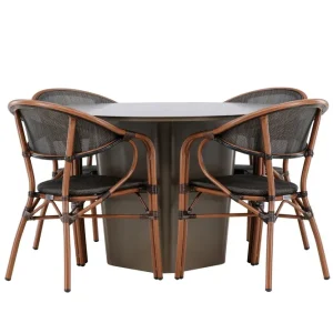 Sänkt pris Venture Home Santa Fe Matgrupp Rund 120 cm + 4 st Vila Matstolar Svart/Brun - Utemöbler & utemiljö