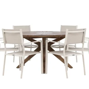 Billigare Venture Home Rosario Matgrupp Rund 140 cm + 6 st Copacabana Matstolar Beige/Brun - Utemöbler & utemiljö