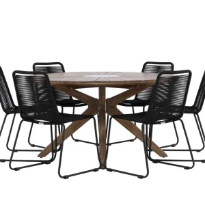 Kampanj Venture Home Rosario Matgrupp Rund 140 cm + 6 st Linero Matstolar Svart/Brun - Utemöbler & utemiljö