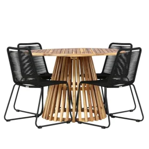 Extra rabatt Venture Home Lumpur Matgrupp Utomhus Rund 120 cm + 4 st Linero Matstolar Svart - Utemöbler & utemiljö