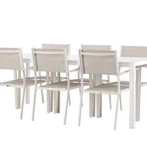 Beställ nu Venture Home Break Matgrupp Utomhus 205 cm + 6 st Copacabana Matstolar Beige/Vit - Utemöbler & utemiljö