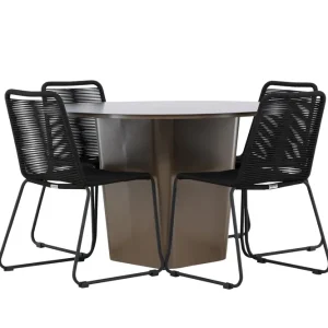 Venture Home Santa Fe Matgrupp Utomhus Rund 120 cm + 4 st Linero Matstolar Svart/Brun - Utemöbler & utemiljö Populär
