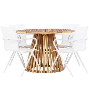 Venture Home Lumpur Matgrupp Rund 120 cm + 4 st Alling Matstolar Vit - Utemöbler & utemiljö Fri frakt
